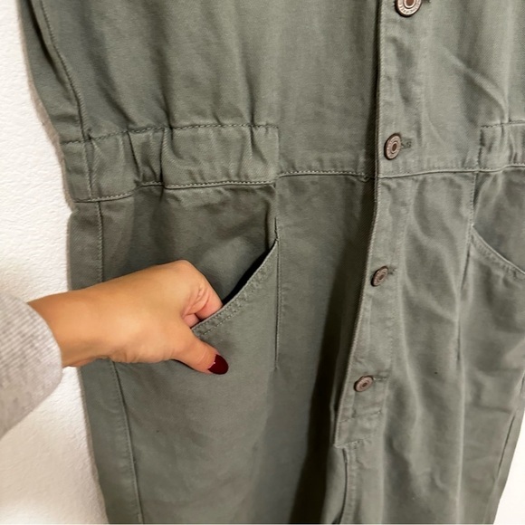 Free People Marci Denim Jumpsuit Collared Short Sleeves Sage Green Size XL Women - Picture 8 of 12